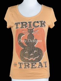 Halloween TRICK OR TREAT Black Cat Tshirt Women's Sz L